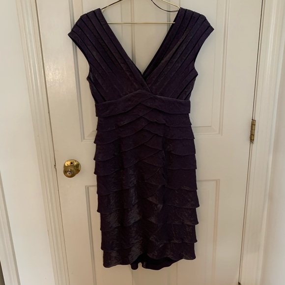 Cache Shimmer Purple Layered V-neck Cocktail Dress - Picture 3 of 7